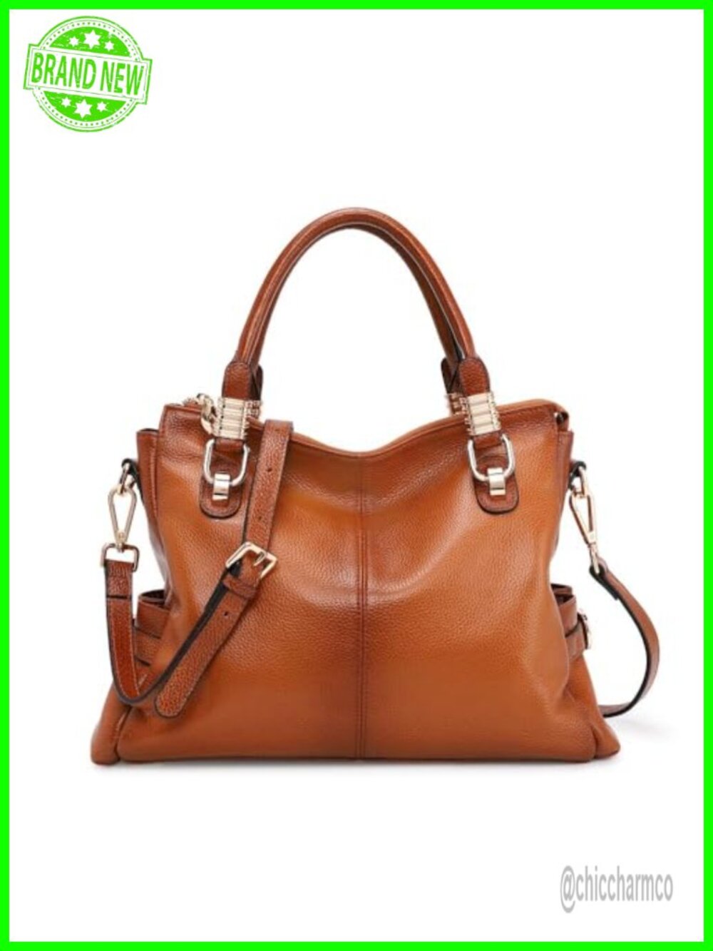 Top Grain Pebbled Cowhide Leather Satchel Tote Shoulder Bag